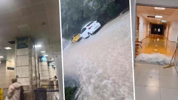 İstanbul’u sel aldı! Hastane ve metro hattında su baskını)