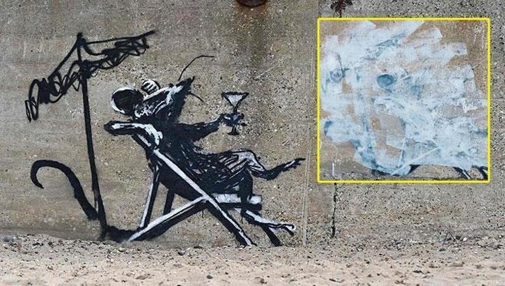 Banksy'nin eseri vandalların saldırısına uğradı