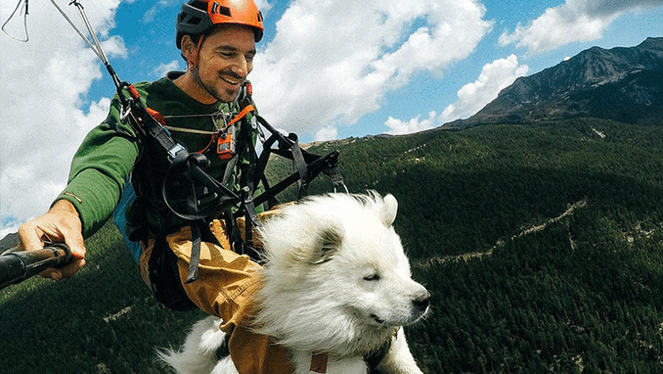 Ünlü yönetmen köpeği ile yamaç paraşütü yaptı!