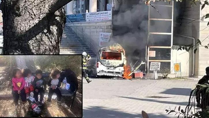 Sokak ortasında korku dolu anlar! İçerisinde 4 çocuğun bulunduğu araç böyle yandı