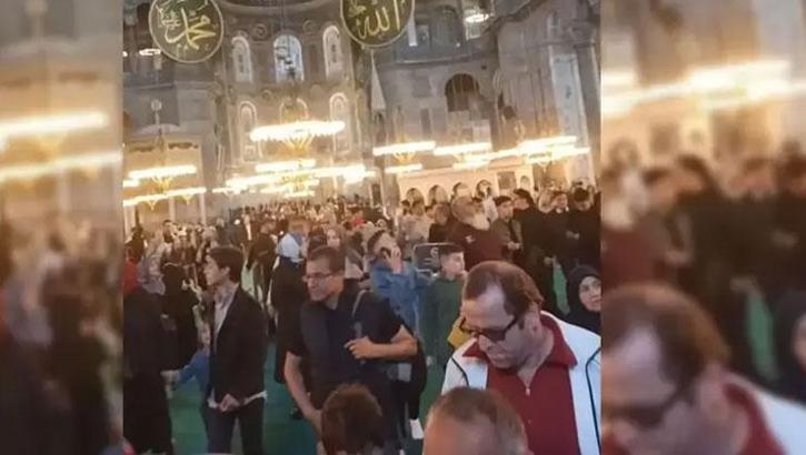 Ayasofya'da deprem anı! Büyük panik kameraya yansıdı