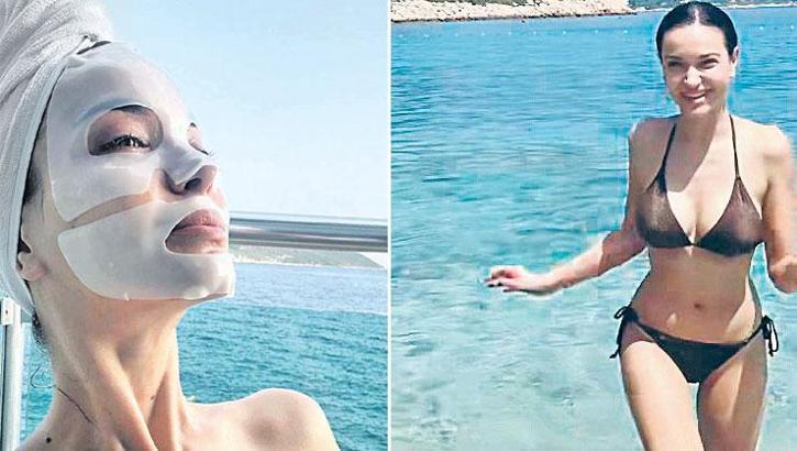 Ünlü oyuncu önce denize girdi sonra yüz maskesi yaptı!