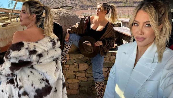 Wanda Nara Kuzey Arjantin'de! Kuzulara süt içirip traktör önünde poz verdi