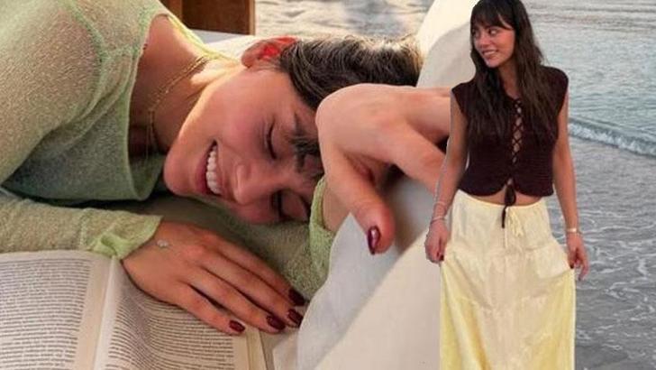 Sıla Türkoğlu ve Ata Ayyıldız tatilde! Ünlü oyuncu sahilde resim yaptı