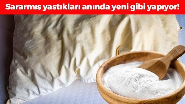 Yastıktaki sarı lekeleri anında geçiriyor! 1 kaşık koymak yetiyor, yeni gibi bembeyaz yapıyor!