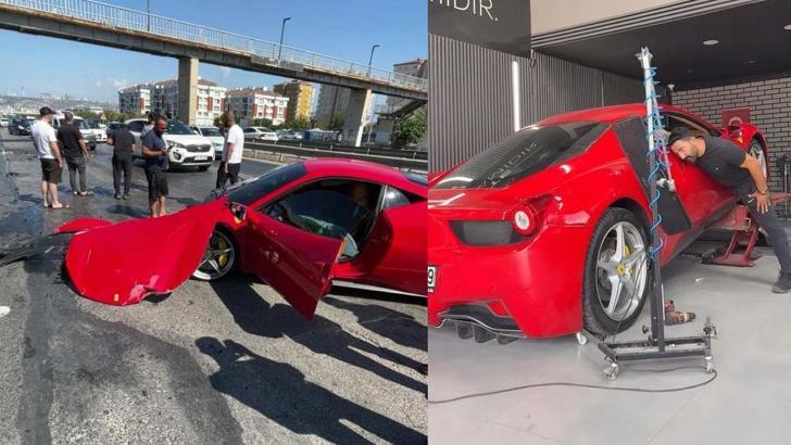 Tamircinin test sürüşü pahalıya patladı! 17 milyon liralık Ferrari kullanılmaz hale geldi