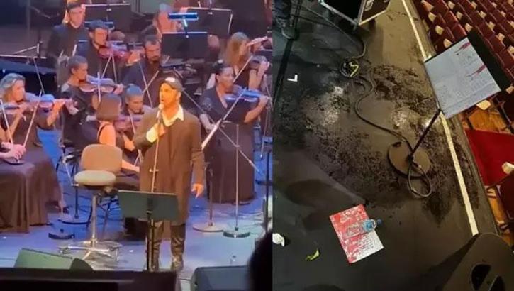 İsrailli şarkıcıya sahnede Filistin protestosu: Kırmızı boya fırlattılar