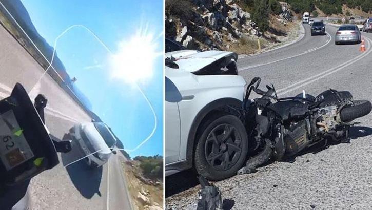Motosiklet sürücüsünün öldüğü feci kazayı kask kamerası kaydetti