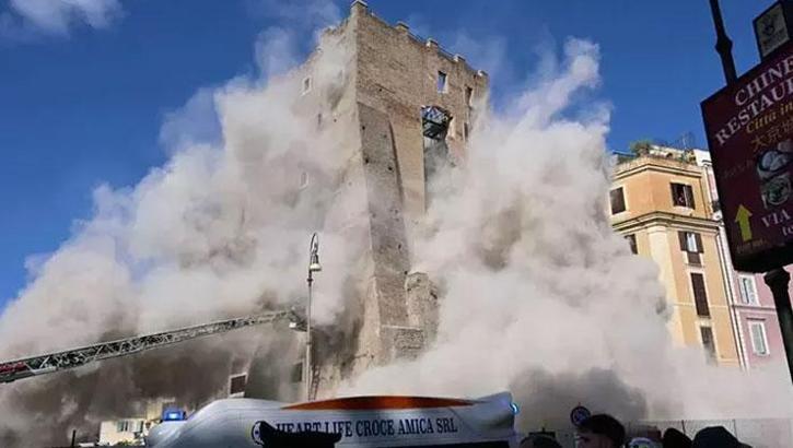 Roma'da tarihi kule çöktü! Enkazdan sağ kurtarıldı, kalbine yenik düştü