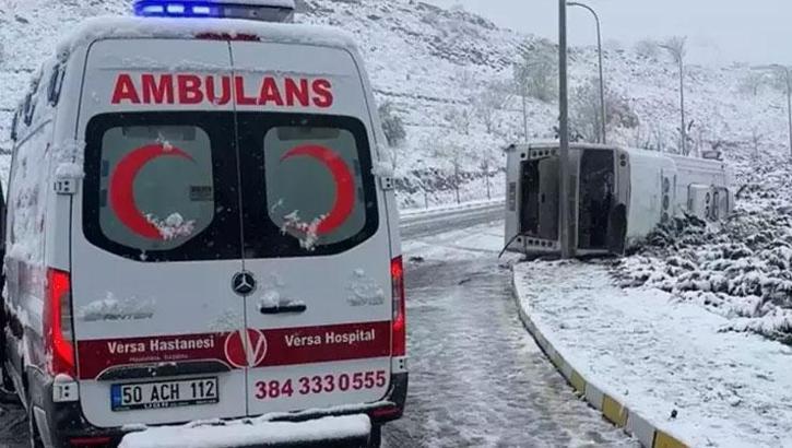 Nevşehir'de işçi servisi devrildi! 14 yaralı