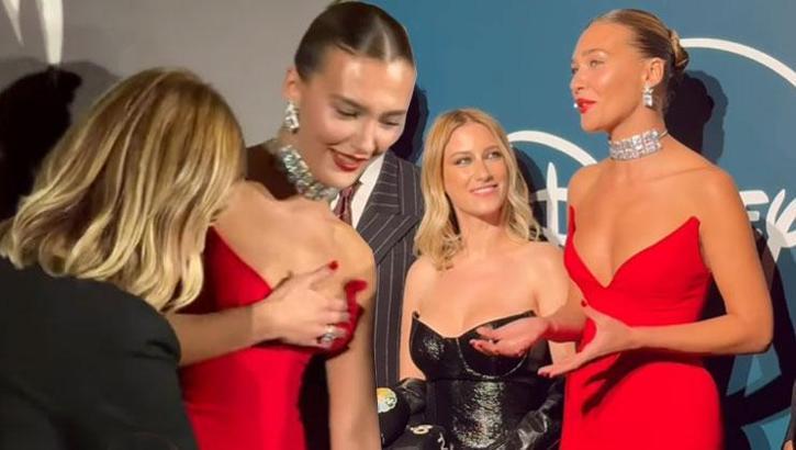 Galada dikkat çeken anlar! Melisa Döngel yürüyemedi, Haza Kaya yardımına yetişti