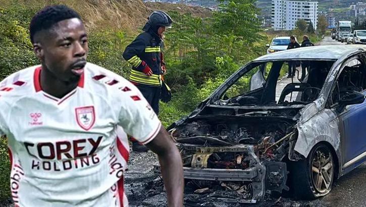 Samsunsporlu oyuncu Musaba'nın kullandığı araba yandı