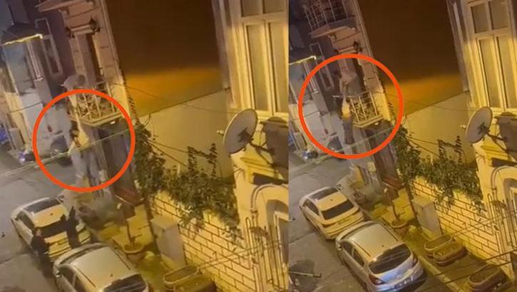 Beyoğlu'nda korku dolu anlar! Balkondan atlamak isteyen kadını eşi böyle yakaladı