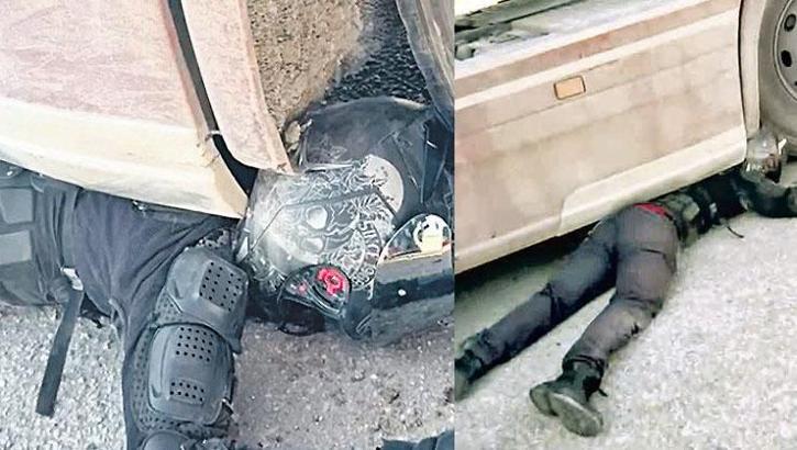 Mucizenin adı tam ekipman! TIR'ın altından sıyrıklarla kurtuldu