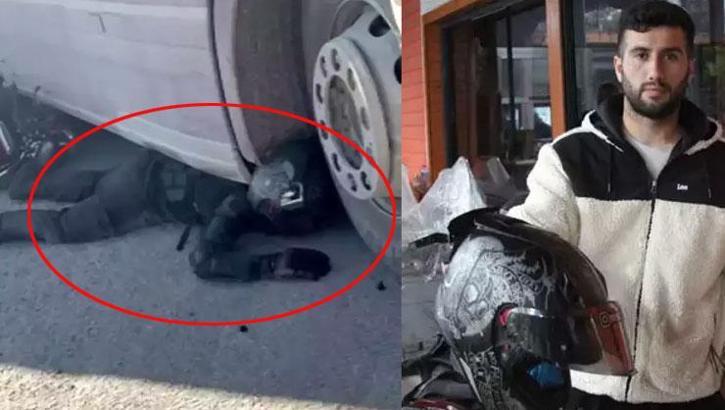 Motosiklet sürücüsü TIR'ın altında metrelerce sürüklendi! 'Hayatım gözümün önünden geçti'