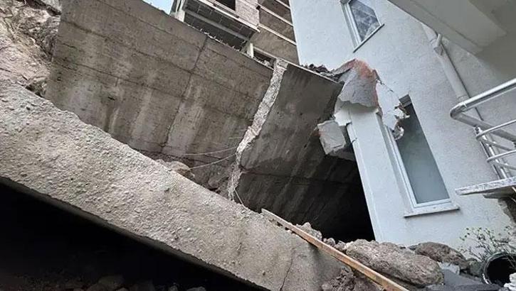Nevşehir'de apartmanda panik! İstinat duvarı çöktü