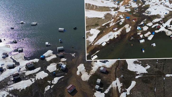 Erciyes’te şaşırtan manzara! Taşan göl çadır ve karavanları yuttu