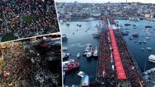 Türkiye, Gazze için ayakta! Galata Köprüsü'nde düzenlenen yürüyüşe büyük katılım