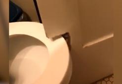 Tuvaletin kapısı açılmayınca farklı bir çözüm buldu