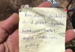 Yere düşen şeftalileri toplayıp, not ve para bıraktılar
