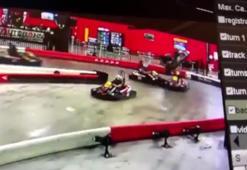 Go-Kart yarışında yaşanan zincirleme kaza anı