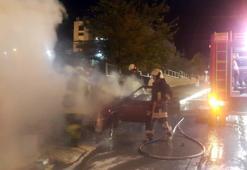 Otomobil yangını itfaiyeyi alarma geçirdi