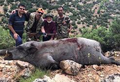 Dev domuzu öldürüp fotoğrafını çekti