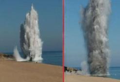 Şile'deki top mermileri böyle imha edildi! Patlama anı kamerada