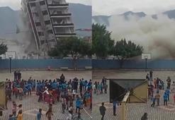 Okul yanında kontrollü yıkım, öğrenciler neye uğradığını şaşırdı