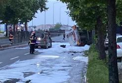 Benzin yüklü tanker kaza yaptı! Patlama riskine karşı evler tahliye edildi