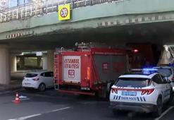 Bakırköy'de üst geçide sıkışan kamyonun sürücüsüne para cezası