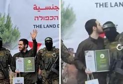Esir takasında ilginç anlar! İsrailli rehine Hamas savaşçısını alnından öptü