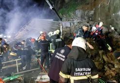 Samsun'da heyelan; 4 kişilik ailenin bulunduğu araç kaya parçalarının altında kaldı; o anlar kamerada