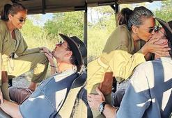 Safaride aşk! Sevgilisini öpücüklere boğdu