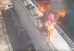 Akılalmaz hata sonrası dehşeti yaşadı! Tankerde patlama anı kamerada