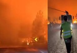Alevler yol kesti, müdahale ekibi yangının ortasında kaldı