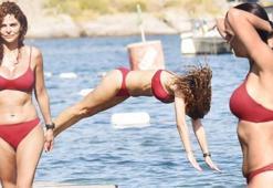 Ünlü oyuncu Bodrum'un serin sularına balıklama daldı