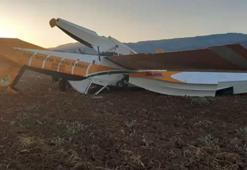 Orman yangınına müdahale eden uçak, zorunlu inişte kaza- kırıma uğradı