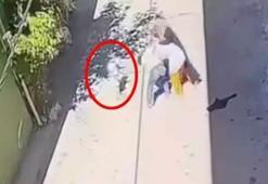 Bursa'da kucağında çocuğuyla yürüyen anneyi 3 kadının darp ettiği anlar kamerada