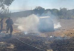 Balıkesir'in Erdek ilçesinde anız yangını; zeytin ağaçları ile 1 otomobil yandı