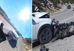 Motosiklet sürücüsünün öldüğü feci kazayı kask kamerası kaydetti
