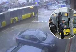 Sultangazi'de yola dökülen 'akaryakıt' trafiği karıştırdı: İETT otobüsü direğe çarptı