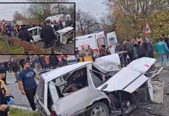 Kamyonla çarpışan otomobil ikiye bölündü! 1 ölü, 2 yaralı