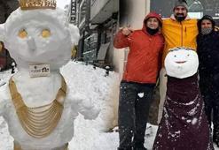 Soğuk havanın güldüren yüzü! Kardan adamları 'müşteri' yaptılar