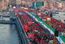 Türkiye ayakta! Galata Köprüsü’nde 520 bin kişi Filistin için buluştu