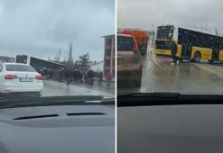 Büyükçekmece’de İETT otobüsü kaza yaptı! Bariyerlere ok gibi saplandı