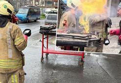 Elektrikli araç bataryası böyle patladı! Sokak savaş alanına döndü