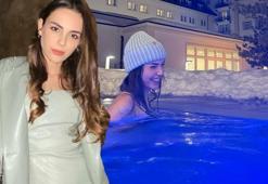 İsviçre’de moral depoladı! Yağmur Tanrısevsin soğuğa aldırış etmeden havuz keyfi yaptı