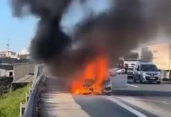 Kuzey Marmara Otoyolu’nda seyir halindeki otomobil alev alev yandı
