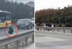 İstanbul D-100 karayolunda hareketli dakikalar! Bıçakla yola oturan şahıs trafiği felç etti